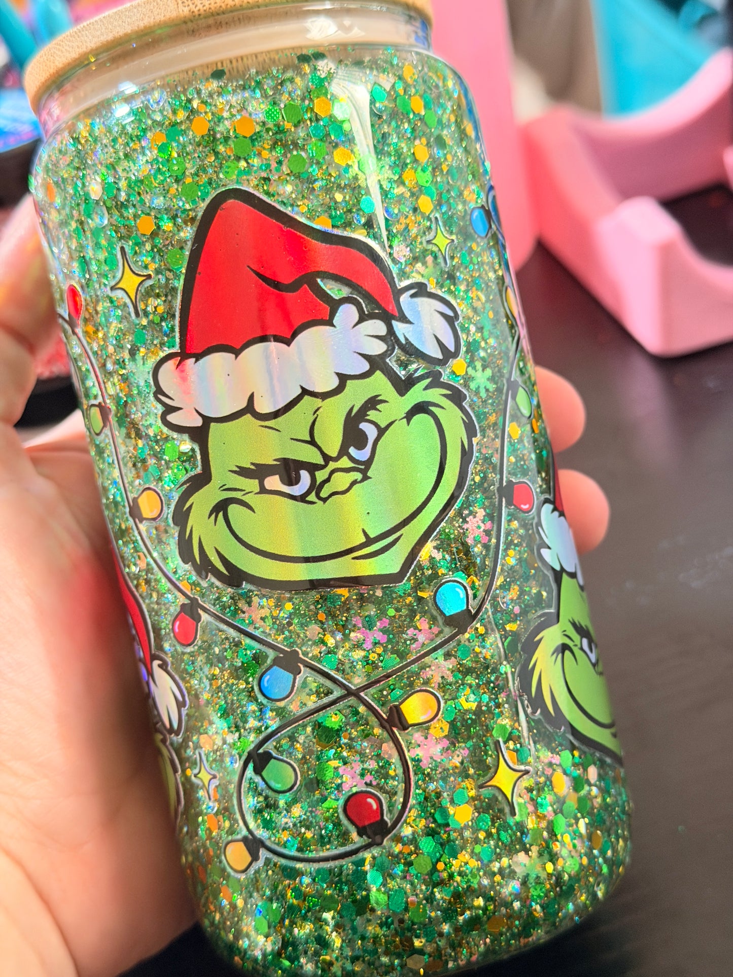 16oz Grinch glass cup