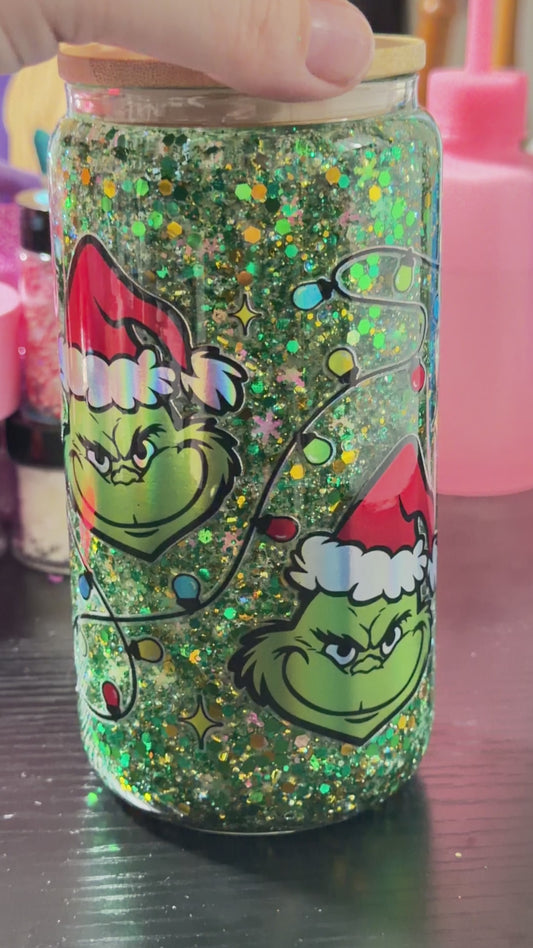 16oz Grinch glass cup